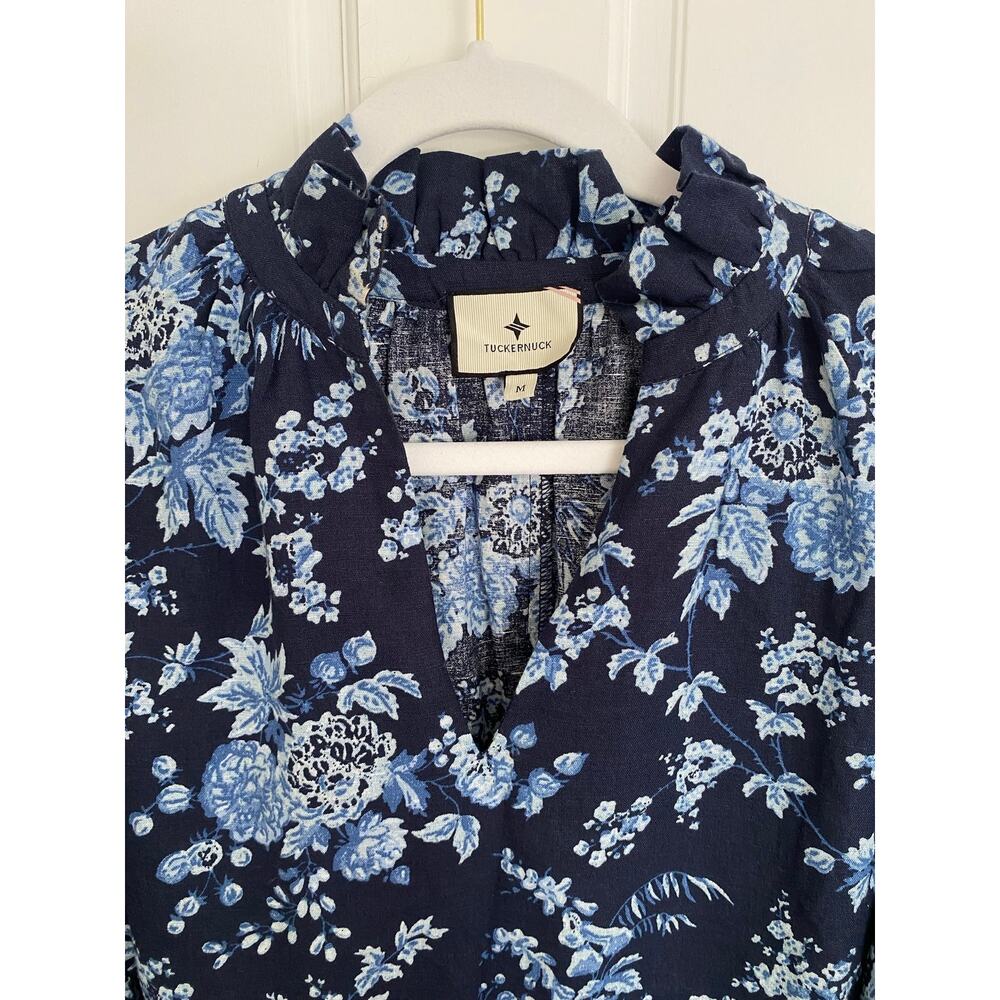 Tuckernuck Crawford Linen Mini Dress Twilight Garden Floral Navy Blue M - Picture 10 of 11